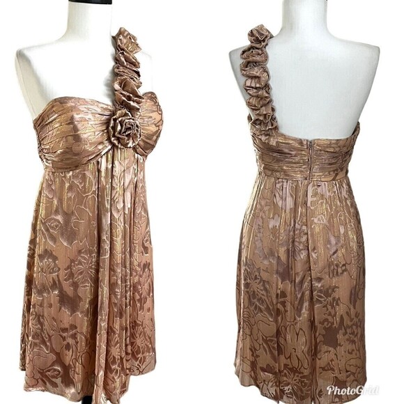 Betsy & Adam Y2K Gold Babydoll Mini Dress 10 Ruffled Fairycore New Years Party - Picture 1 of 13